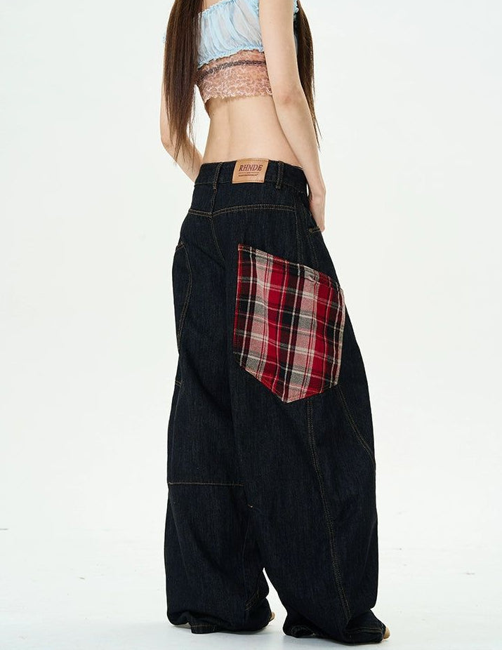 Plaid Patched Loose Jeans