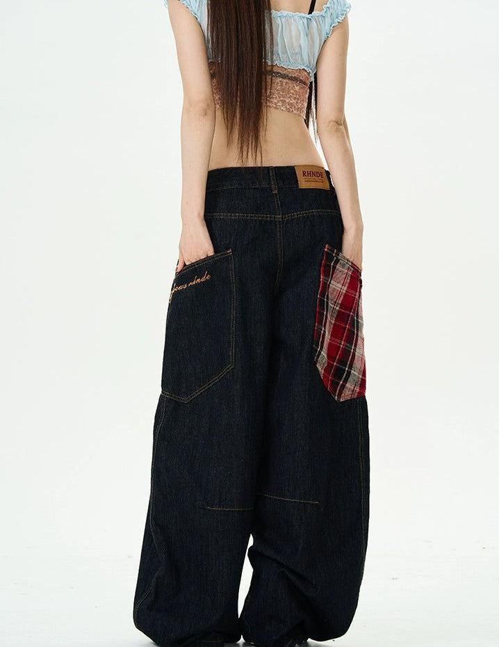 Plaid Patched Loose Jeans