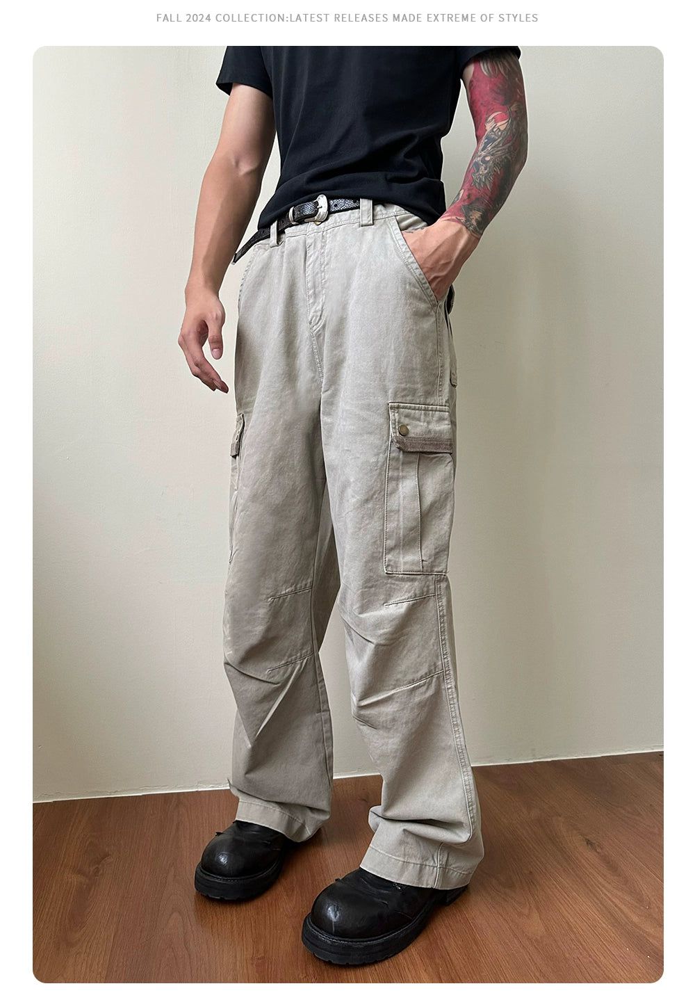 Washed Loose Straight Cargo Pants