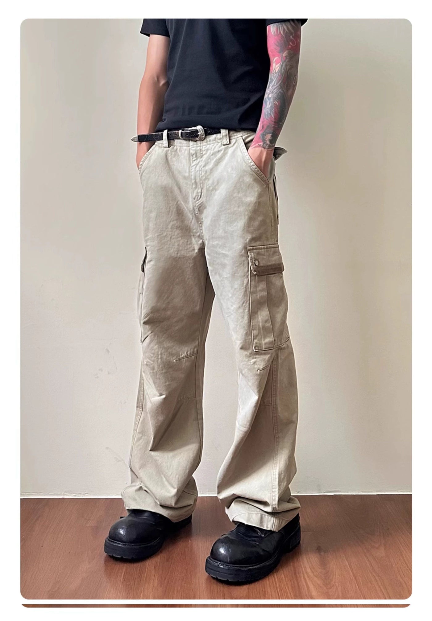 Washed Loose Straight Cargo Pants