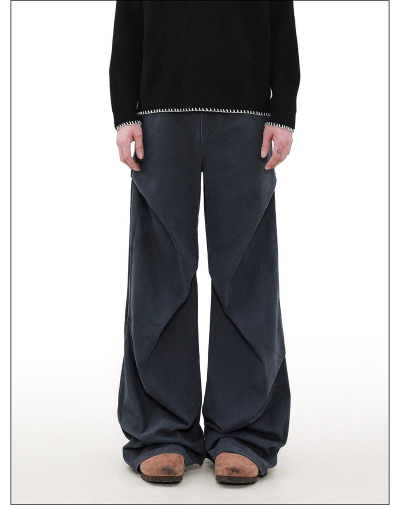 Washed Pleats Loose Straight Pants