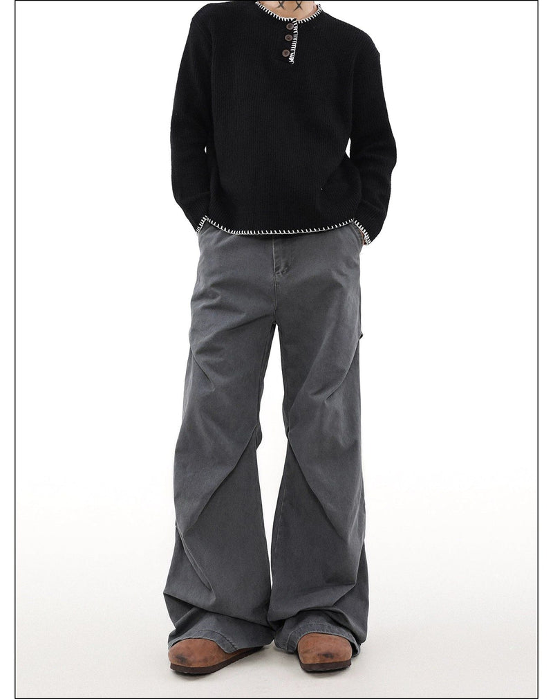 Washed Pleats Loose Straight Pants