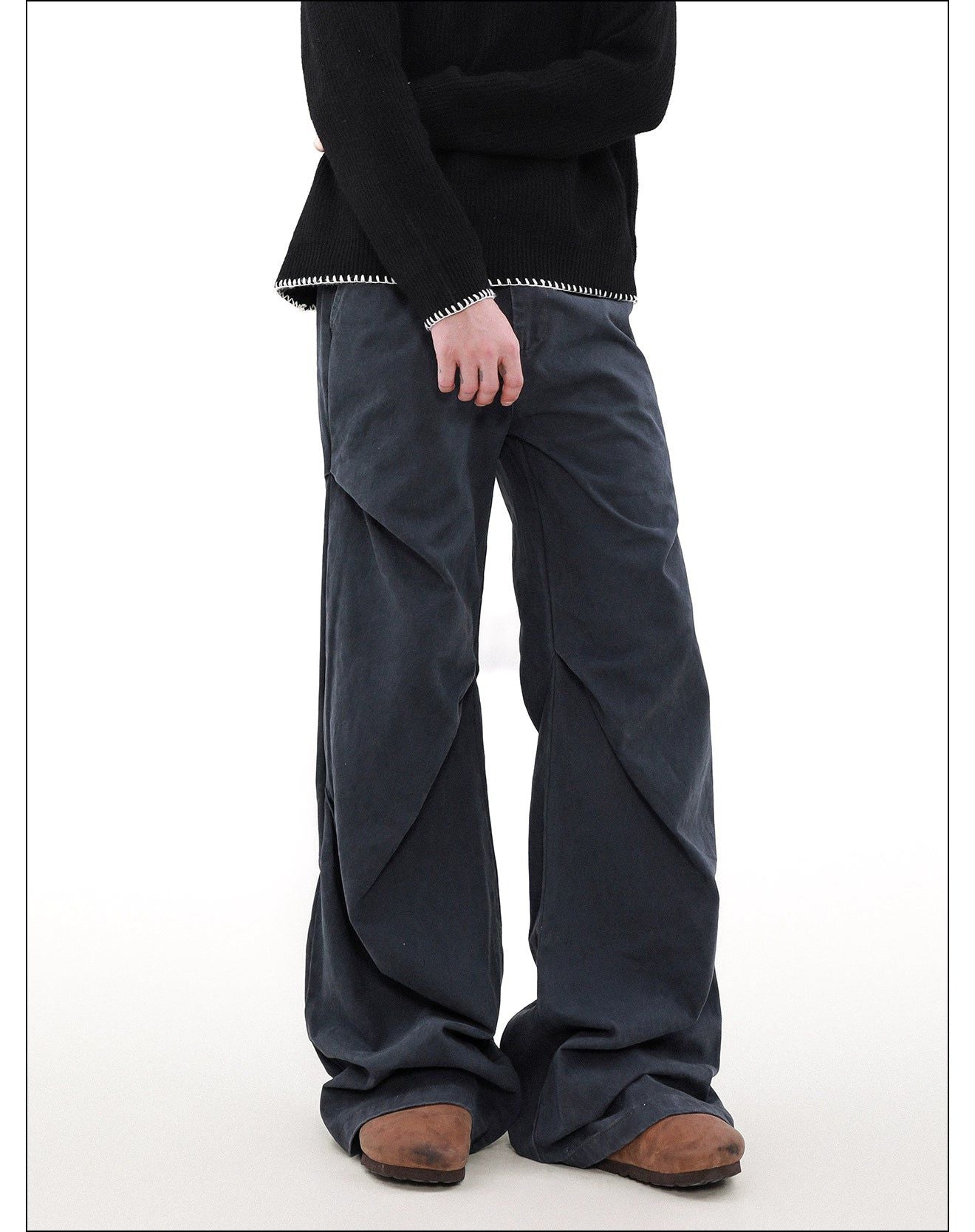 Washed Pleats Loose Straight Pants